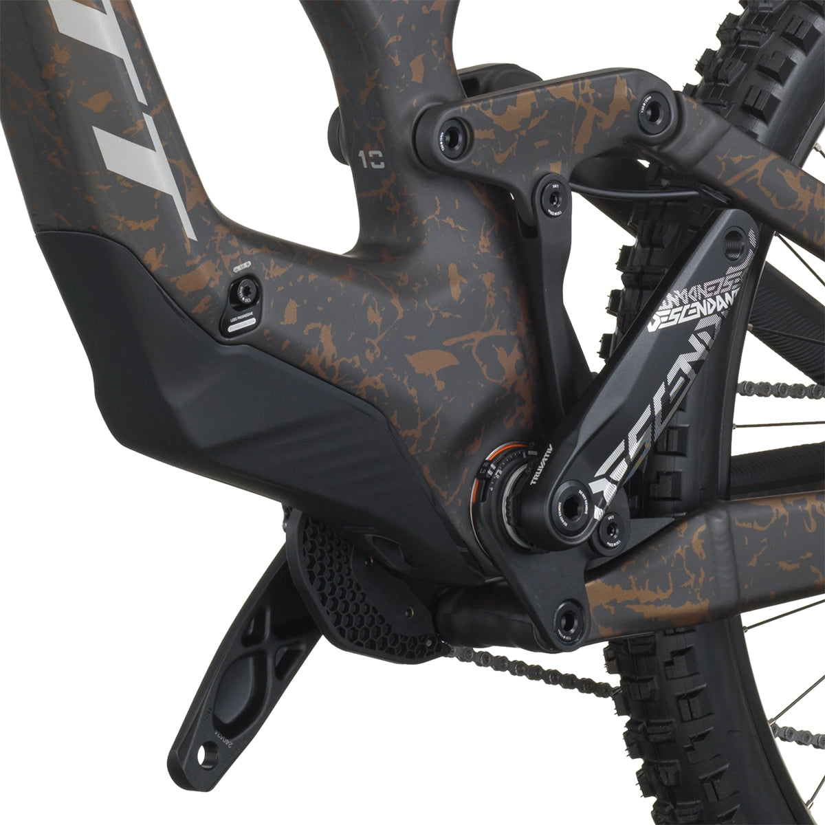 VTT DH Scott Gambler 10 2026, détail boîtier de pédalier et triangle arrière, vélo descente | Vitto'Velo